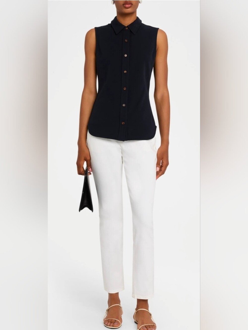 Lafayette 148 New York Sleeveless Cotton Pique Shirt Size S